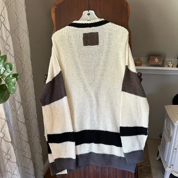 We The Free - Free People Chelsea Cardi - Cream Black Gray  - Size Large EUC - Picture 9 of 10